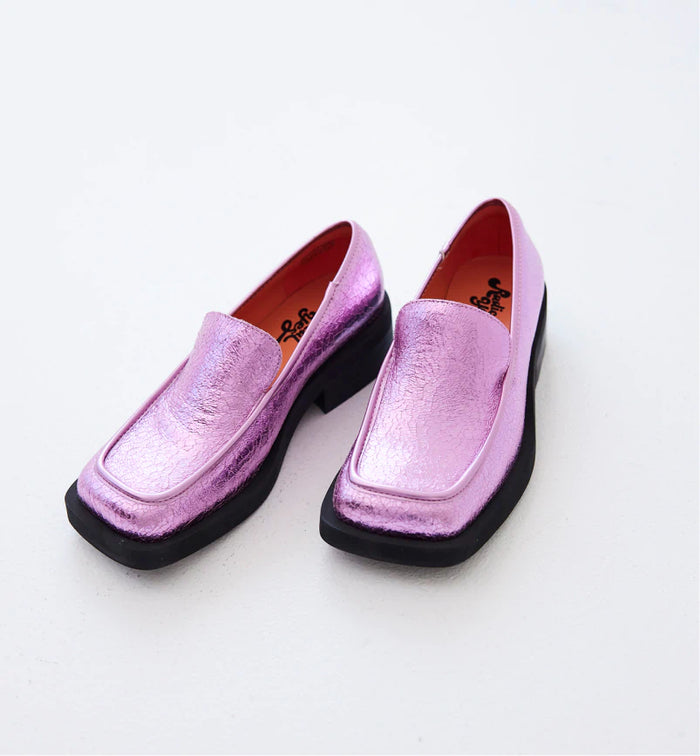 Misia Square Toe Loafer in Leather | Cracked Wild Rose