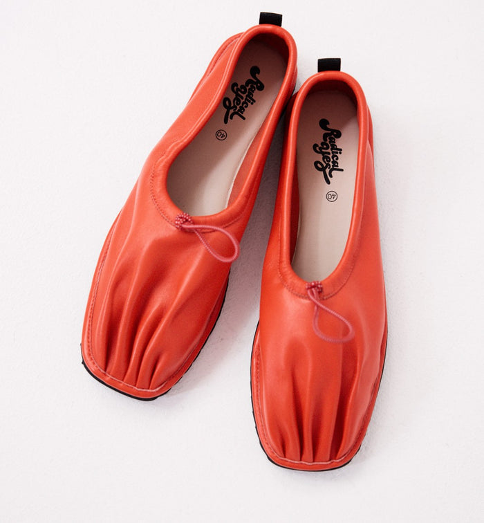 Pina Pleated Toe Leather Ballet Shoe | Red