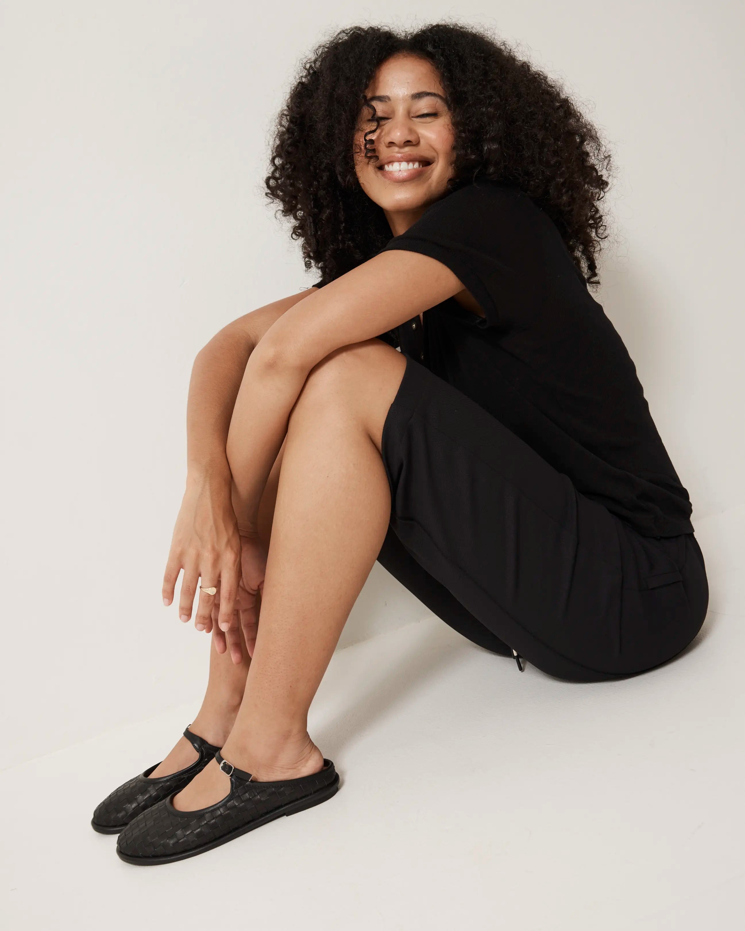 Pixie Woven Leather Mule | Black