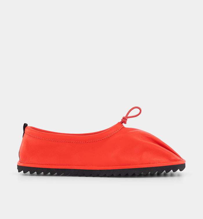 Pina Pleated Toe Leather Ballet Shoe | Red