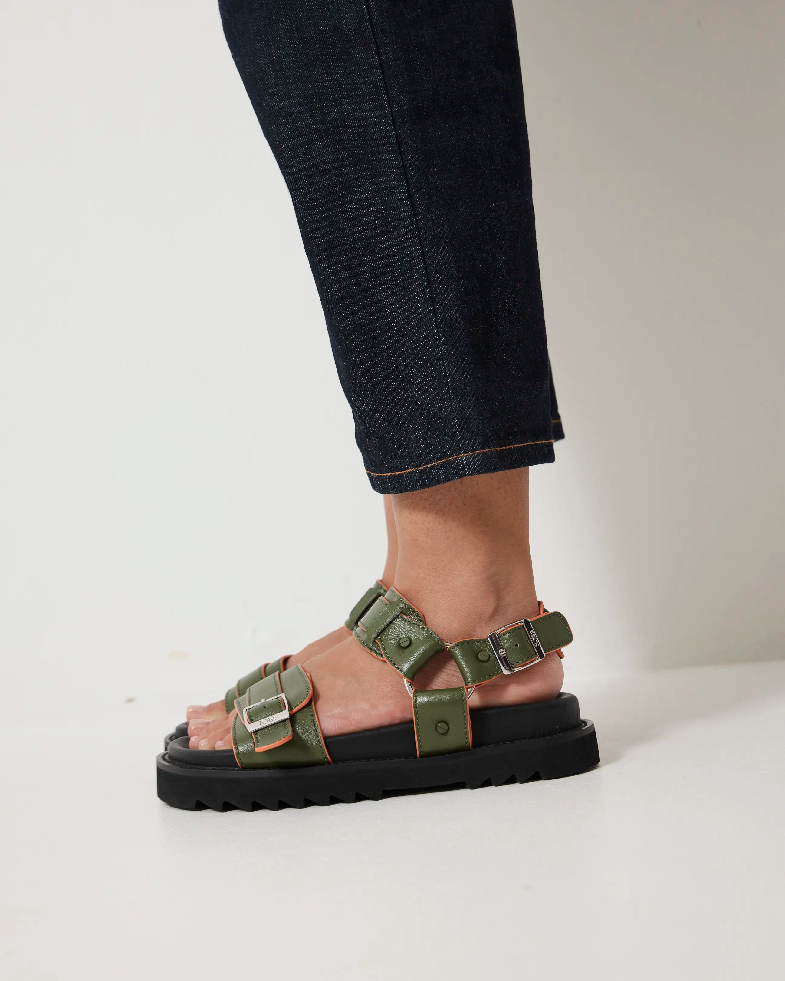 Rae Harness Leather Sandal | Moss Green
