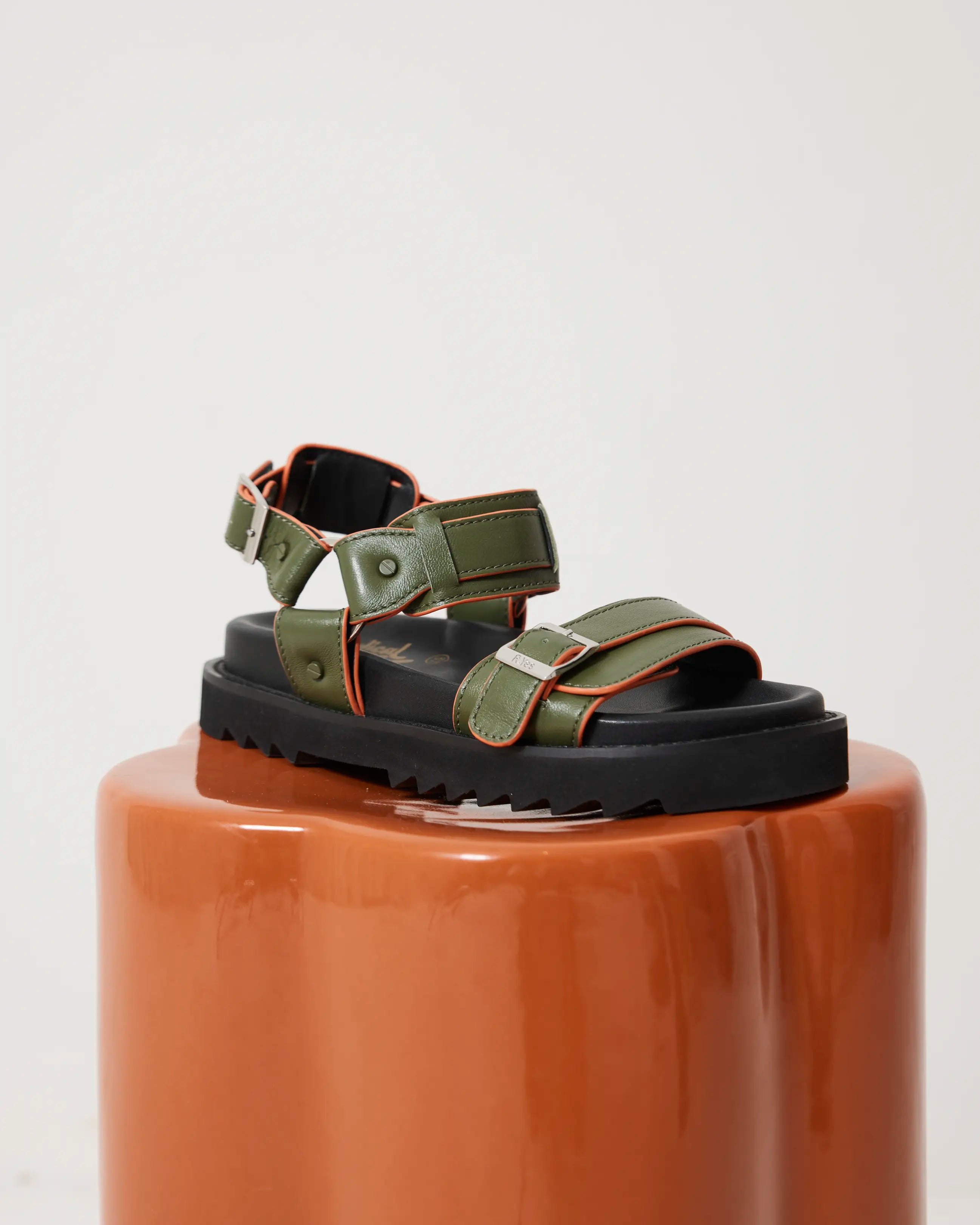 Rae Harness Leather Sandal | Moss Green