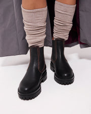 Reni Leather Chelsea Boots with Overstitch Detail | Black with Electric Peach