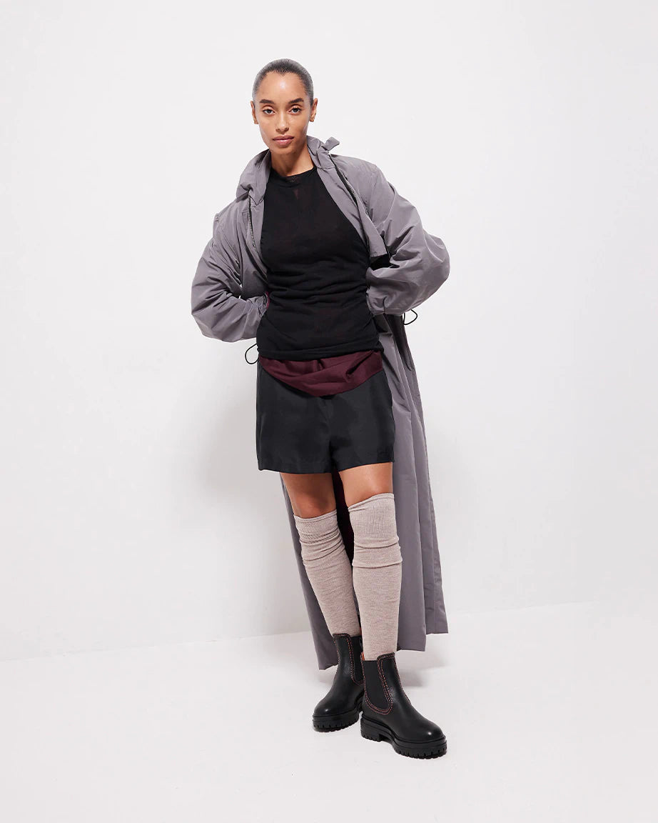Reni Leather Chelsea Boots with Overstitch Detail | Black with Electric Peach