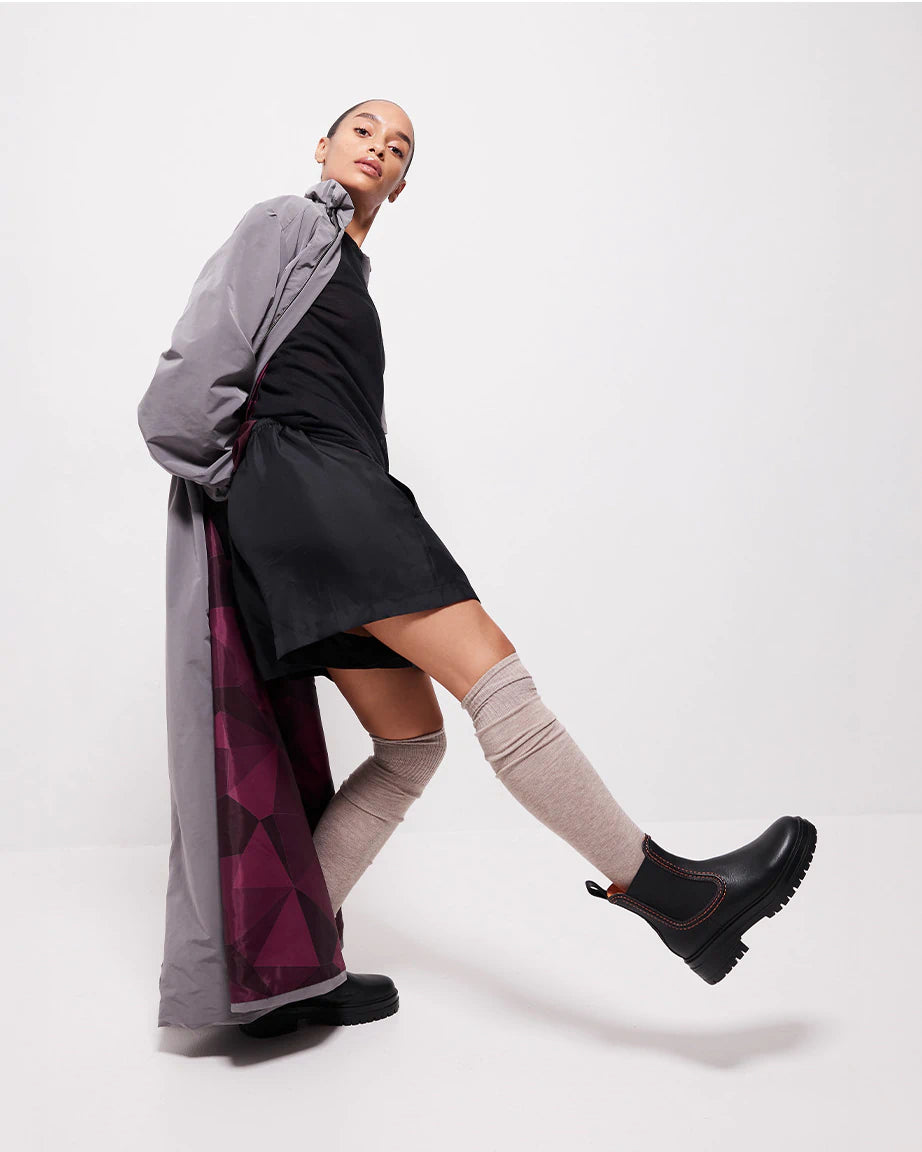 Reni Leather Chelsea Boots with Overstitch Detail | Black with Electric Peach