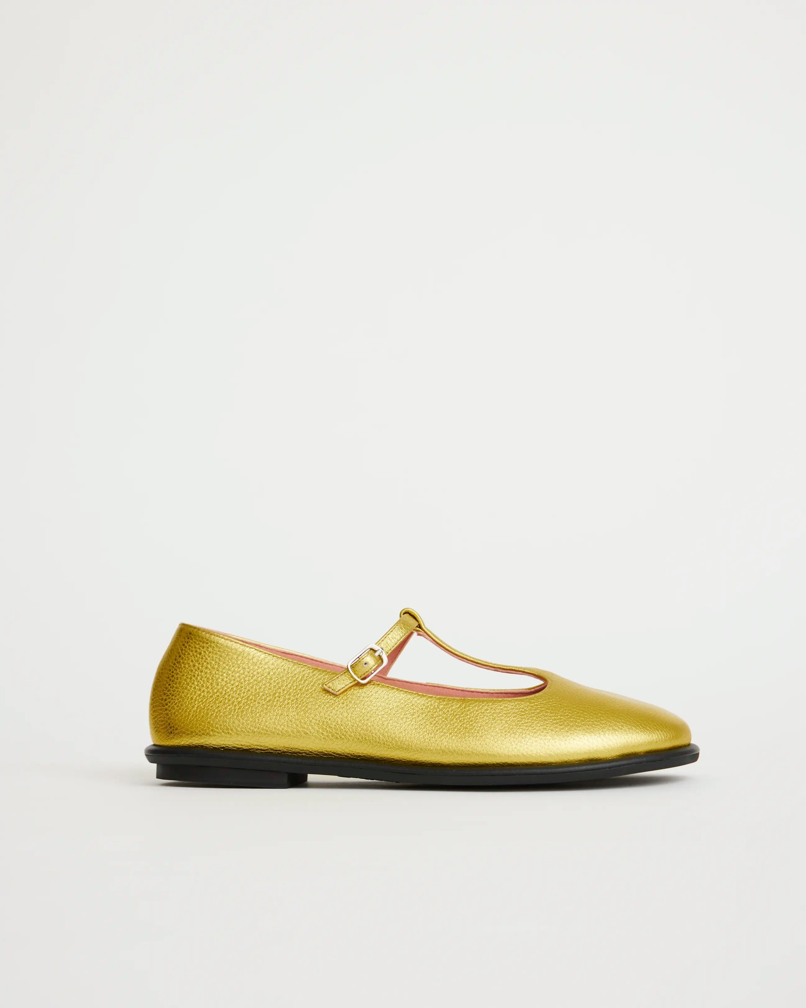 Reilly T-Bar Leather Shoe | Citronelle Metallic