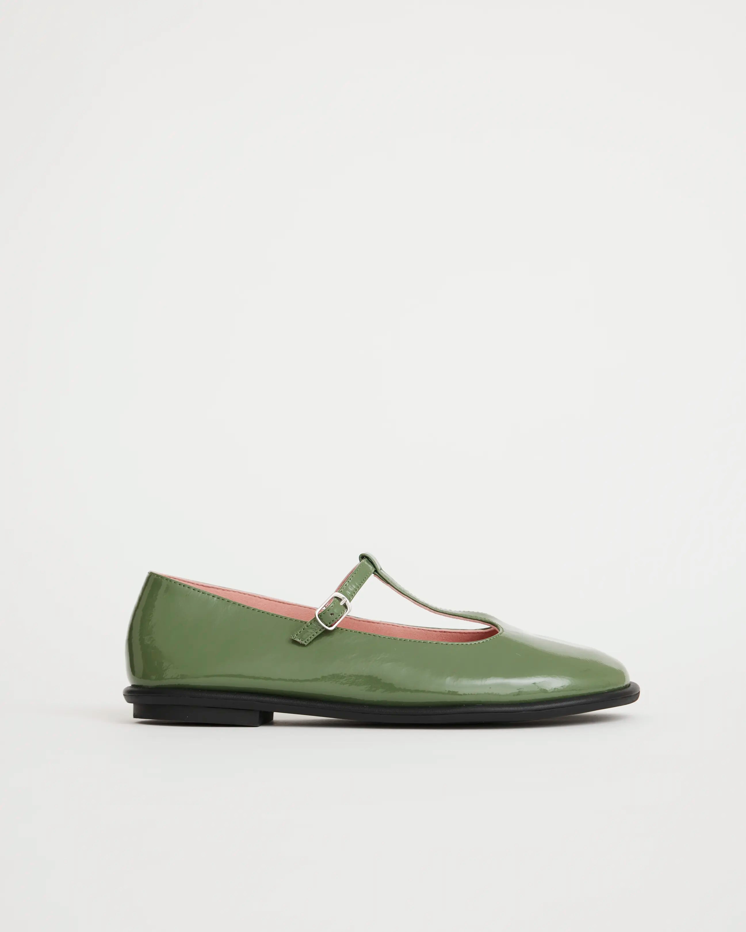 Reilly T-Bar Leather Shoe | Moss Green