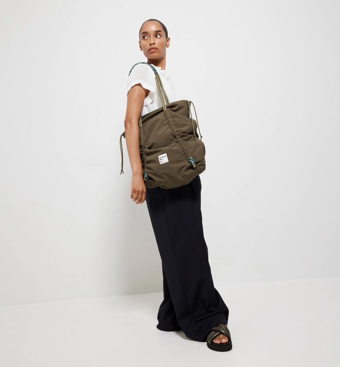 Reframe Ruched Recycled Nylon Tote | Olive