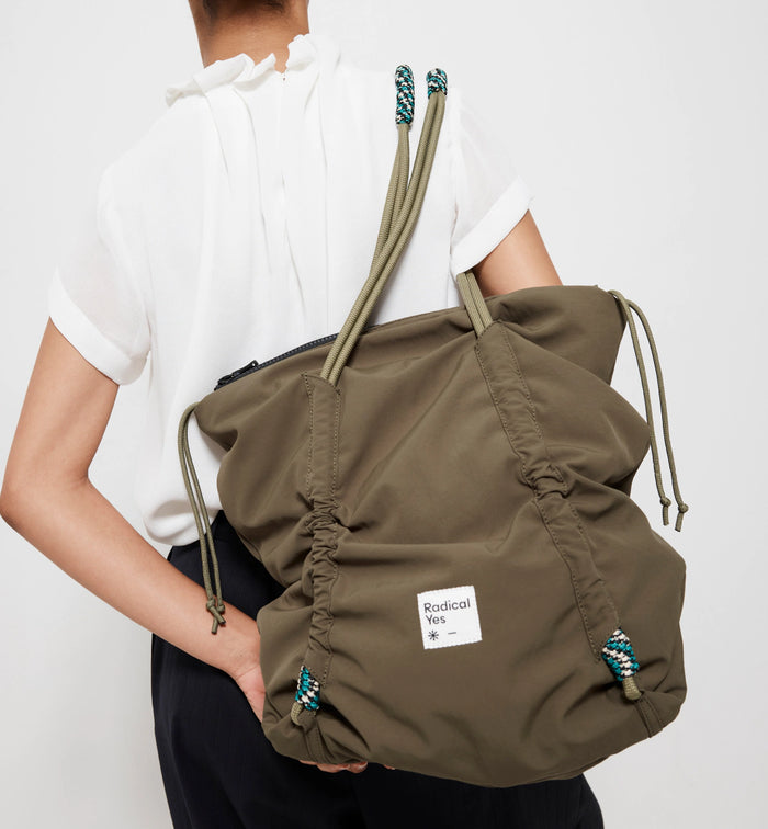 Reframe Ruched Recycled Nylon Tote | Olive