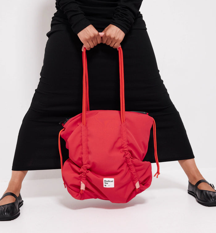 Reframe Ruched Recycled Nylon Tote | Red