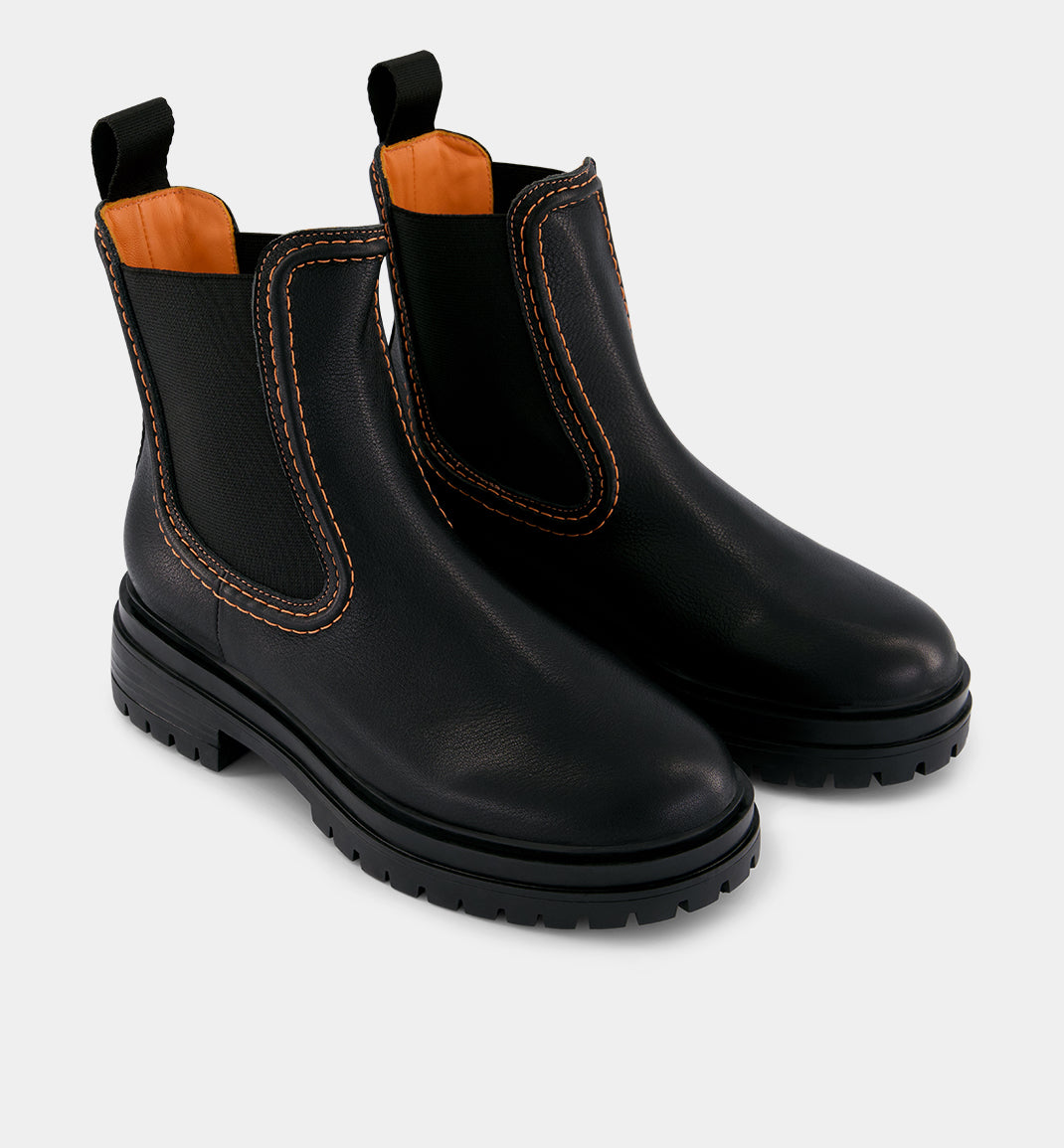 Reni Leather Chelsea Boots with Overstitch Detail | Black with Electric Peach