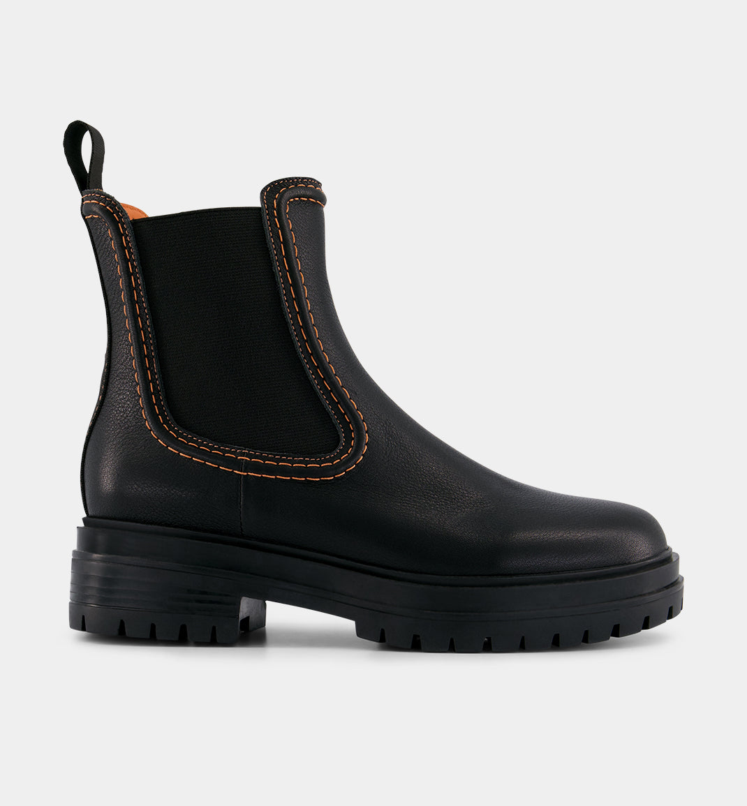 Reni Leather Chelsea Boots with Overstitch Detail | Black with Electric Peach