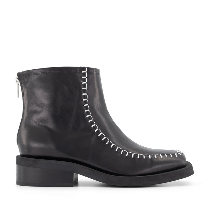 Rocket Square Toe Boots with Topstitch Detail | Black