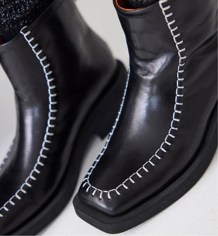 Rocket Square Toe Boots with Topstitch Detail | Black