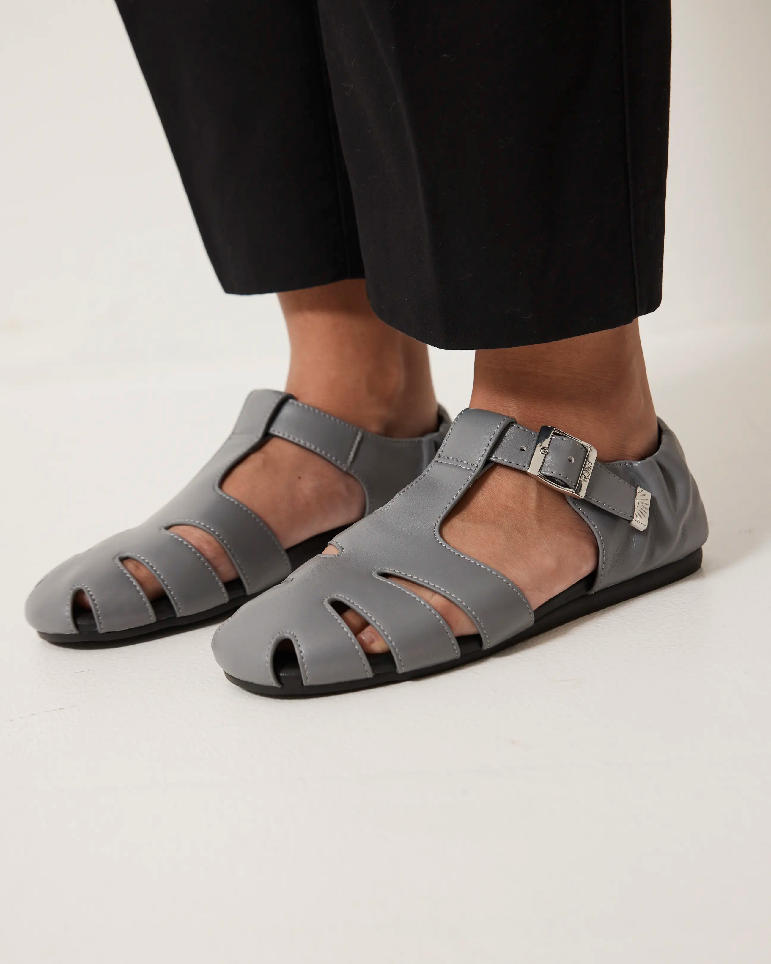 Totem Ruched Leather Sandal | Slate