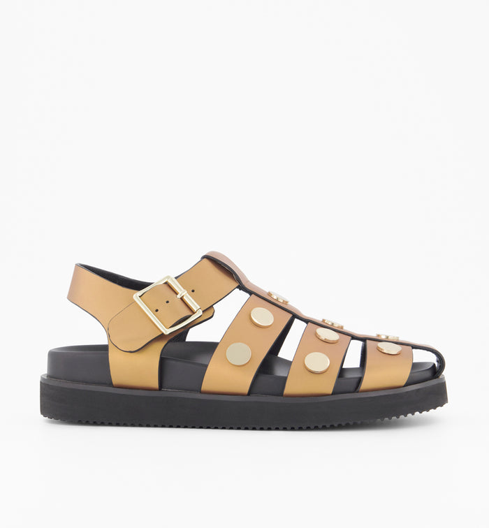 Tee Bee Cee Studded Ribcage Sandal | Antique Gold