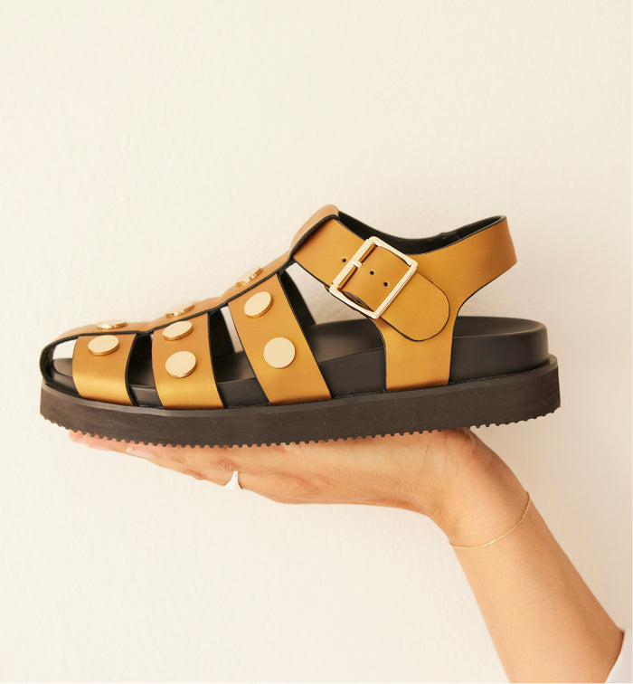 Tee Bee Cee Studded Ribcage Sandal | Antique Gold