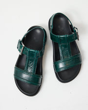 Visby T-Bar Sandal | Jade Green with Black Topstitch