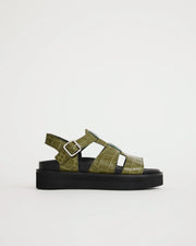 Volta T-Bar Sandal | Moss Green Croc
