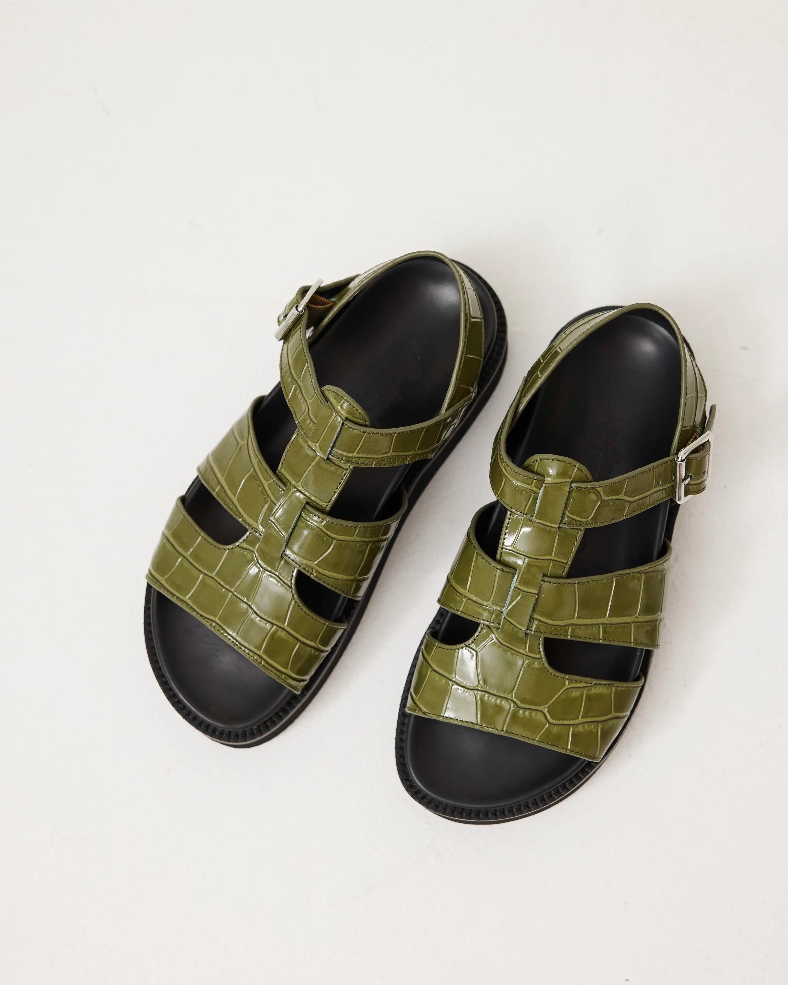Volta T-Bar Sandal | Moss Green Croc
