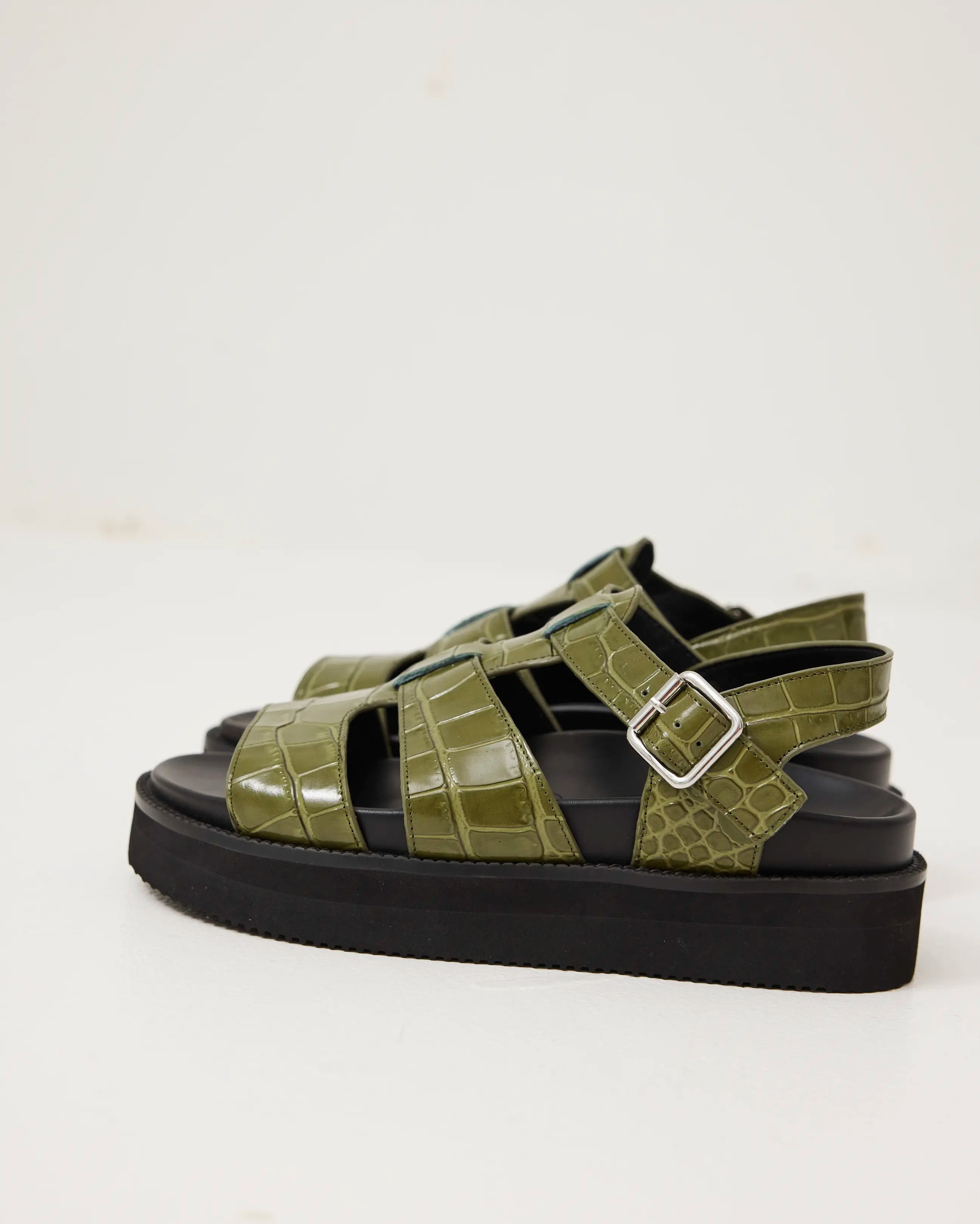 Volta T-Bar Sandal | Moss Green Croc
