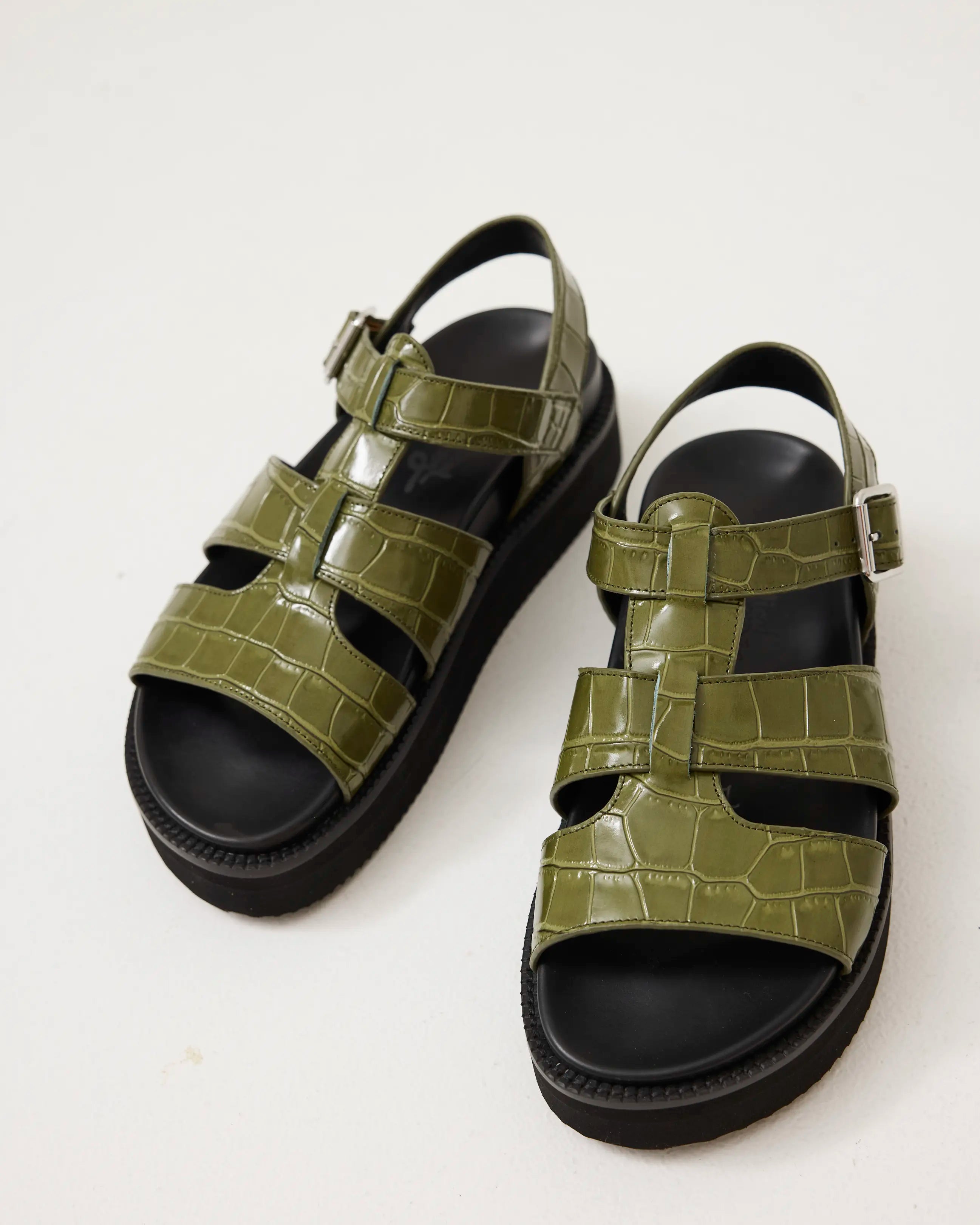 Volta T-Bar Sandal | Moss Green Croc