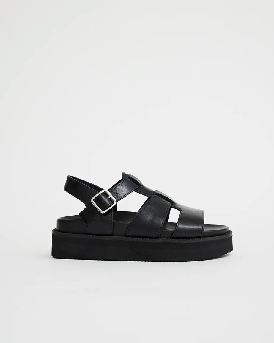 Volta T-Bar Sandal | Black Oiled Leather