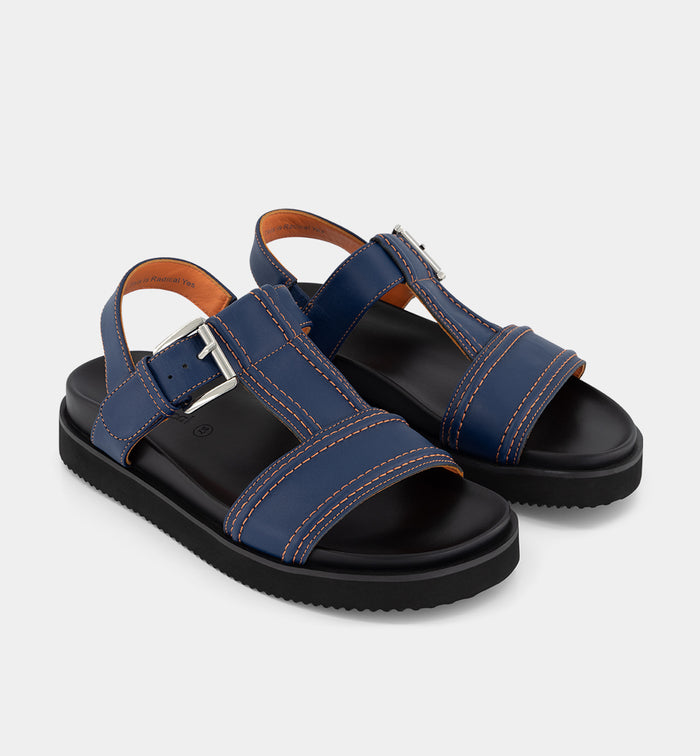 Visby T-Bar Sandal | Ink with Mandarin Topstitch