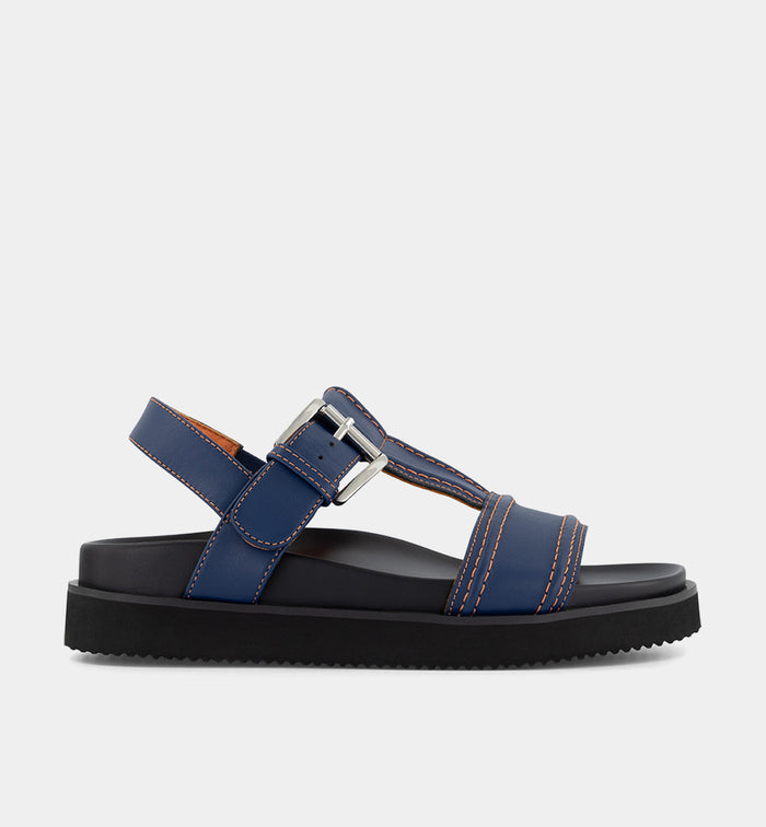 Visby T-Bar Sandal | Ink with Mandarin Topstitch