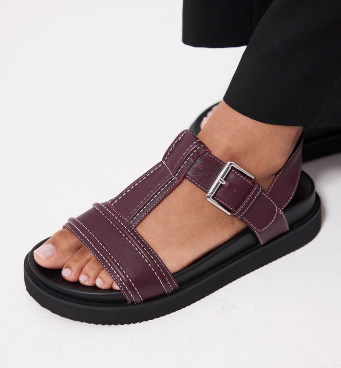 Visby T-Bar Sandal | Cherry with Milk Topstitch