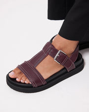 Visby T-Bar Sandal | Cherry with Milk Topstitch