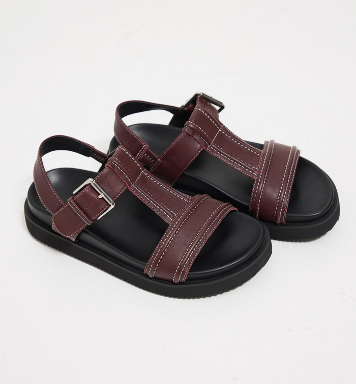 Visby T-Bar Sandal | Cherry with Milk Topstitch