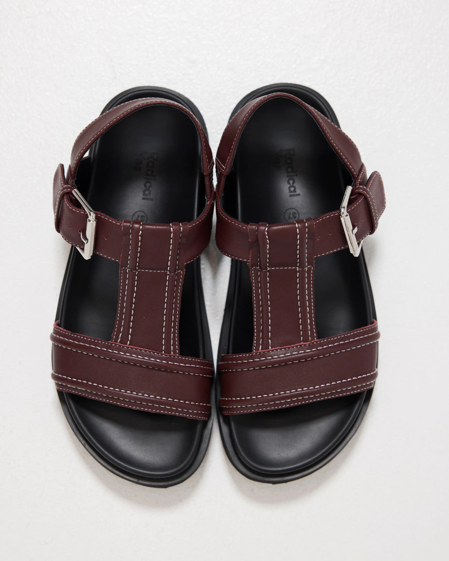Visby T-Bar Sandal | Cherry with Milk Topstitch