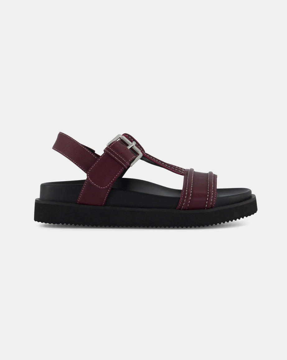 Visby T-Bar Sandal | Cherry with Milk Topstitch