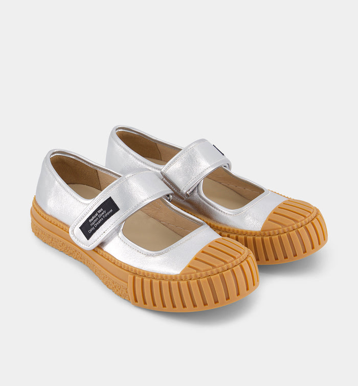 Grace Velcro Leather Mary Jane | Silver