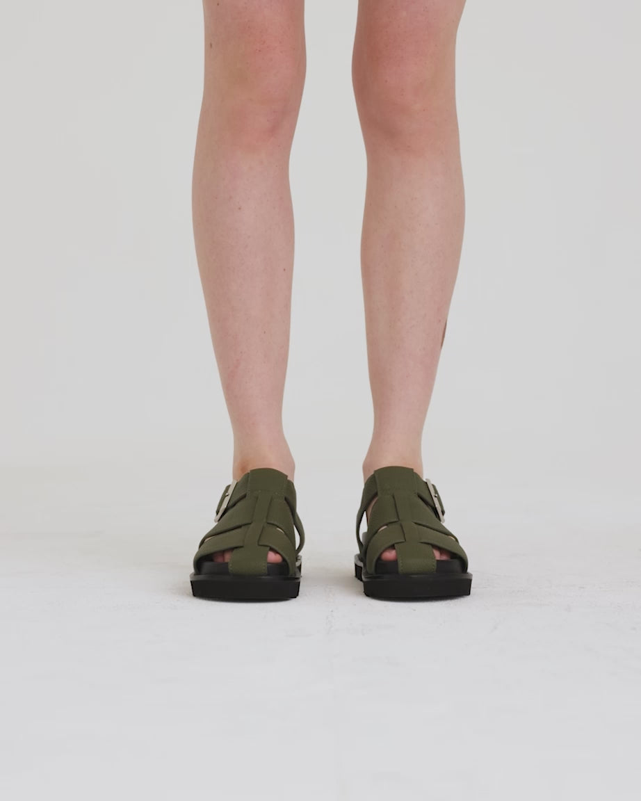 Load video: Arkestra 2.0 Fisherman Leather Sandal | Everyday Olive