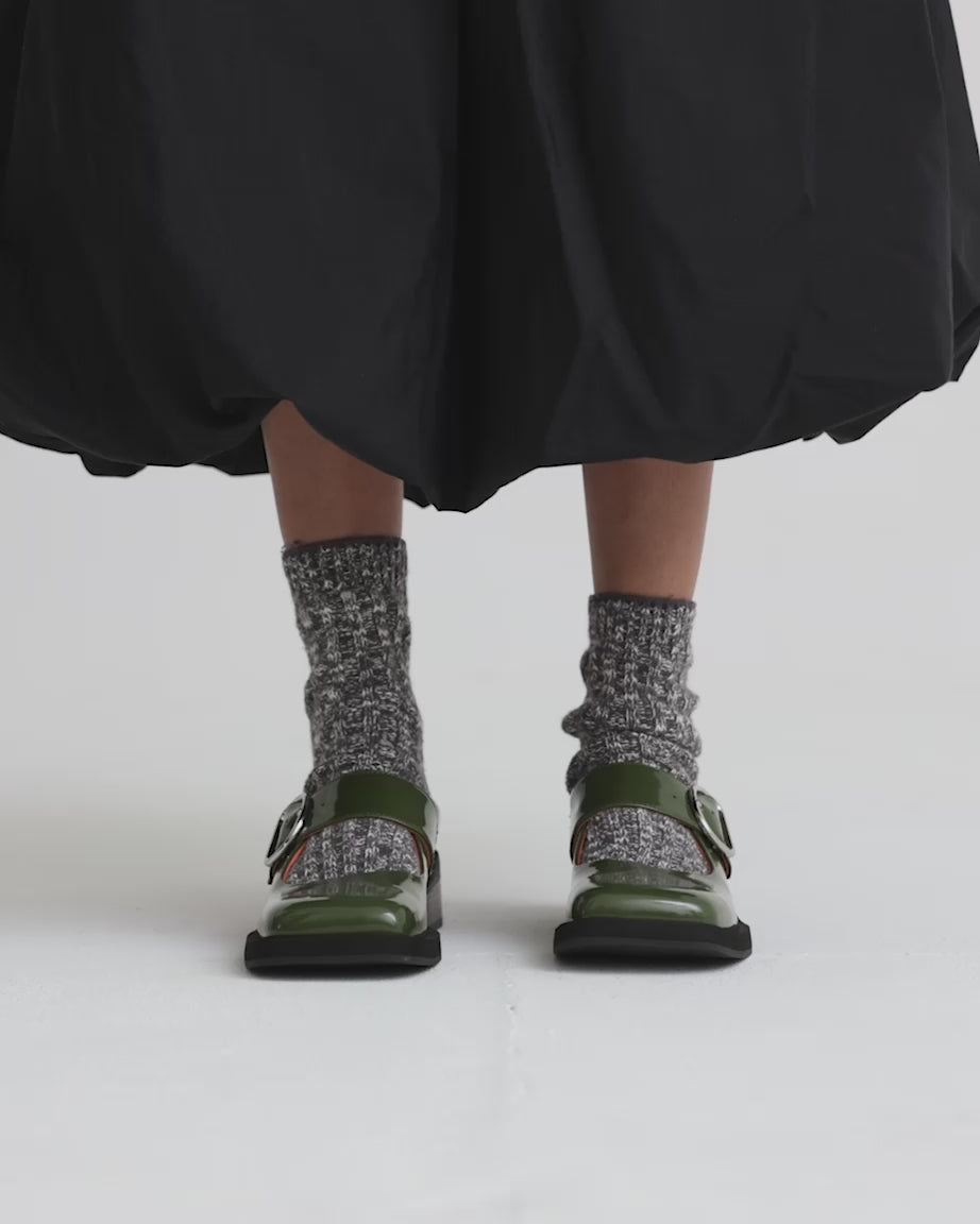 Badu: Square Toe Leather Mule Shoes in Moss Green