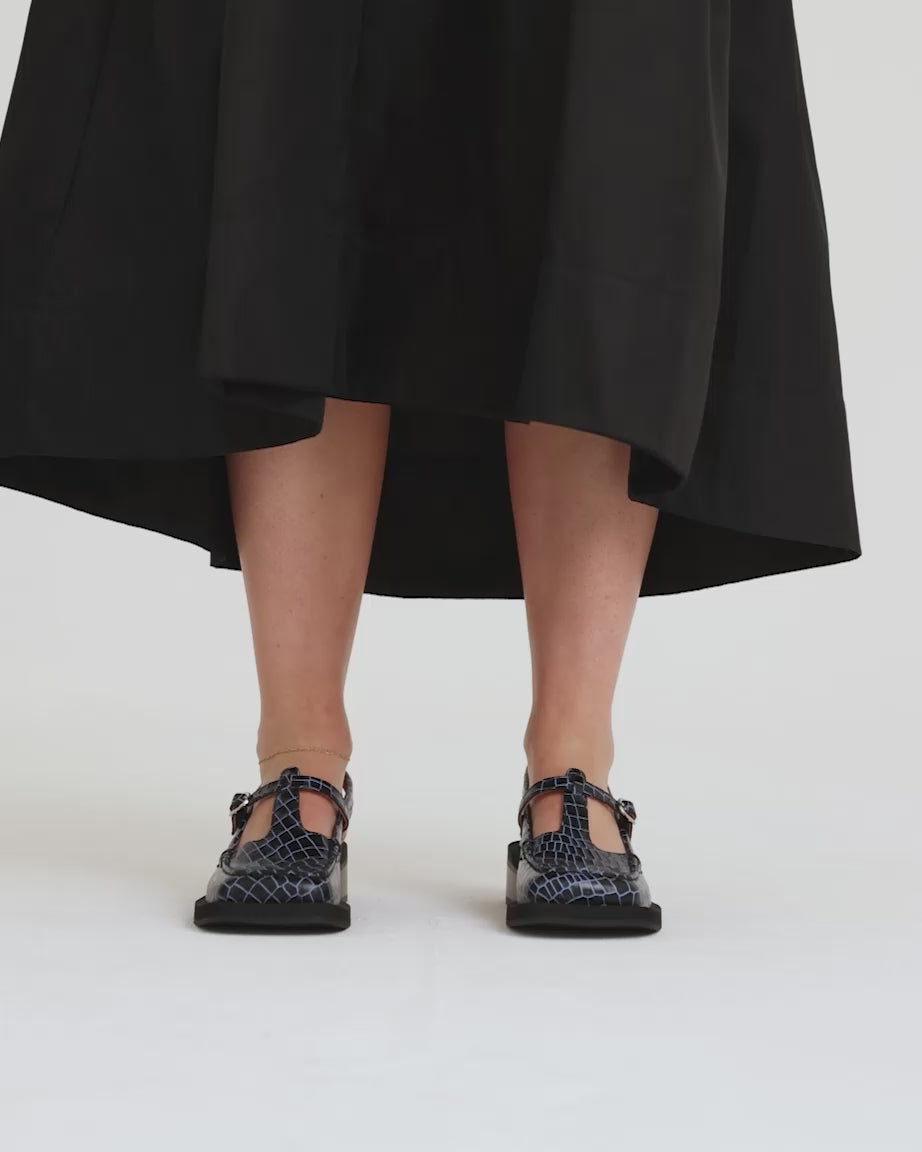 Load video: Angel Slingback | Open Air Navy Croc