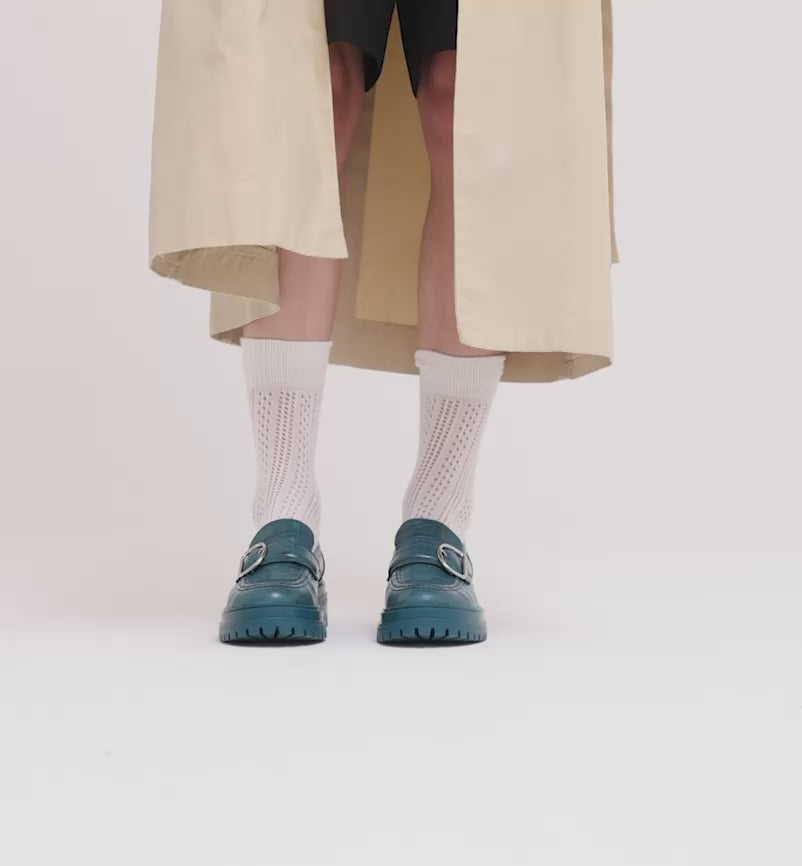 Load video: Una Buckle Slip On Loafer | Peacock Croc