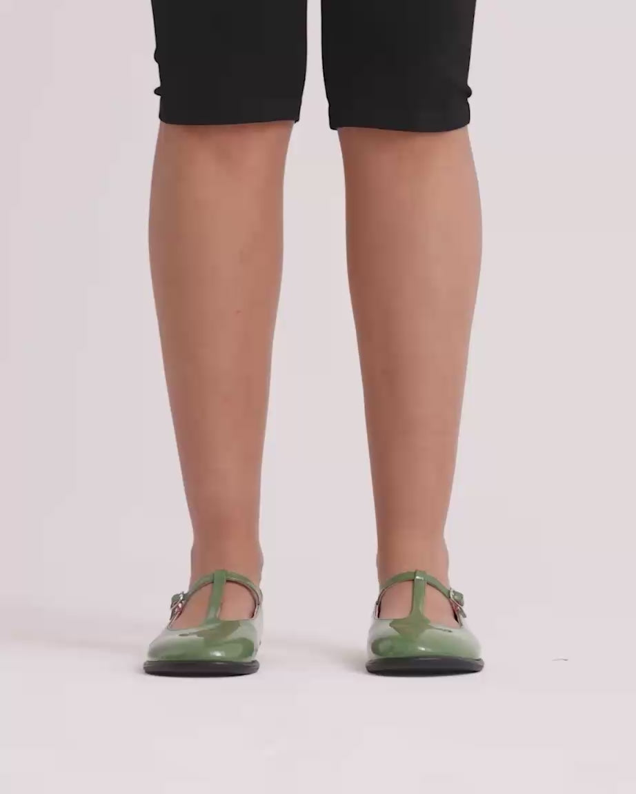 Load video: Reilly T-Bar Leather Shoe | Moss Green