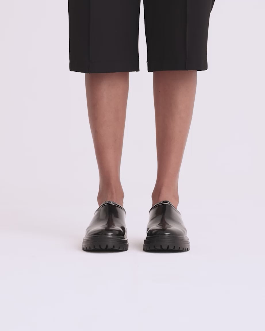 Load video: Delphine Leather Clog | Black with Milk Topstitch