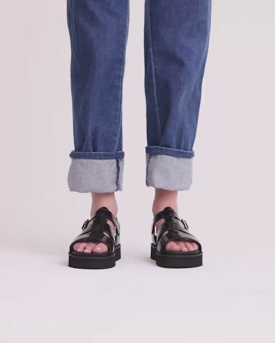 Load video: Volta T-Bar Sandal | Black