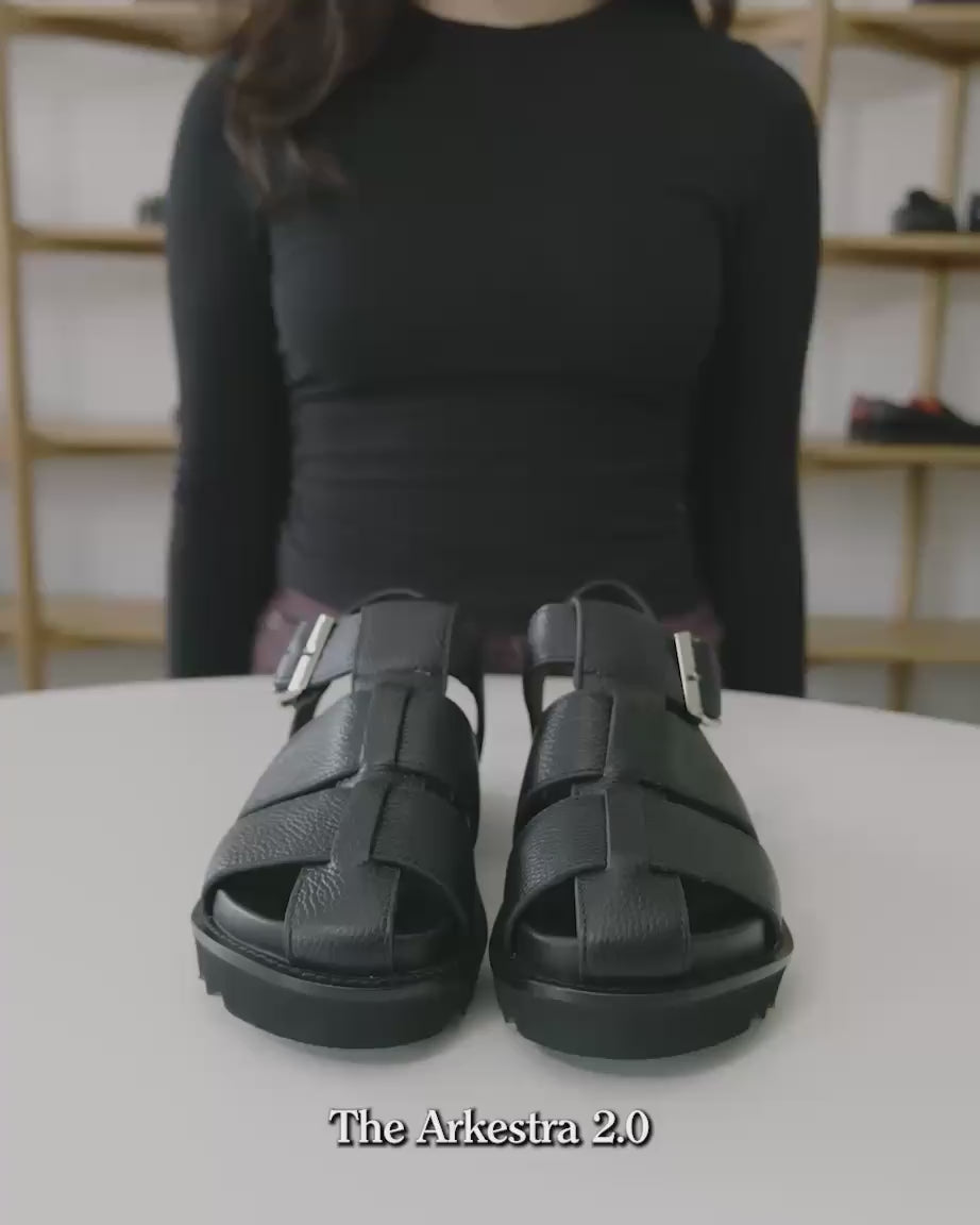 Load video: Arkestra 2.0 Fisherman Sandal Tumbled Leather | Black