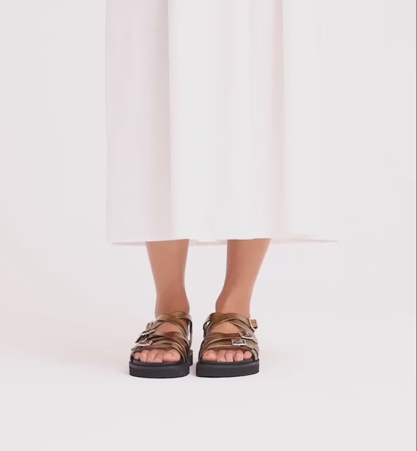 Load video: Sophia Strappy Sandal | Bronze Crush