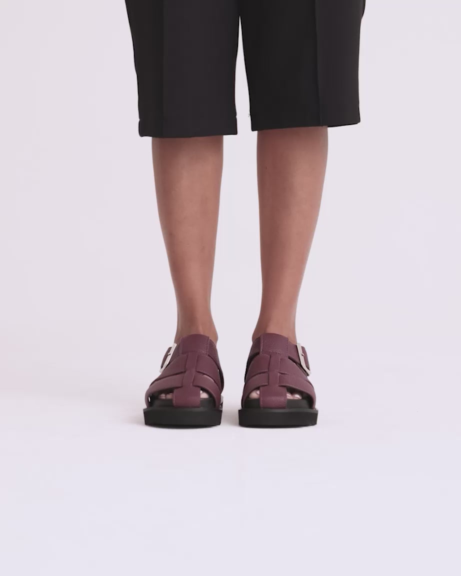 Load video: Arkestra 2.0 Fisherman Leather Sandal | Plum