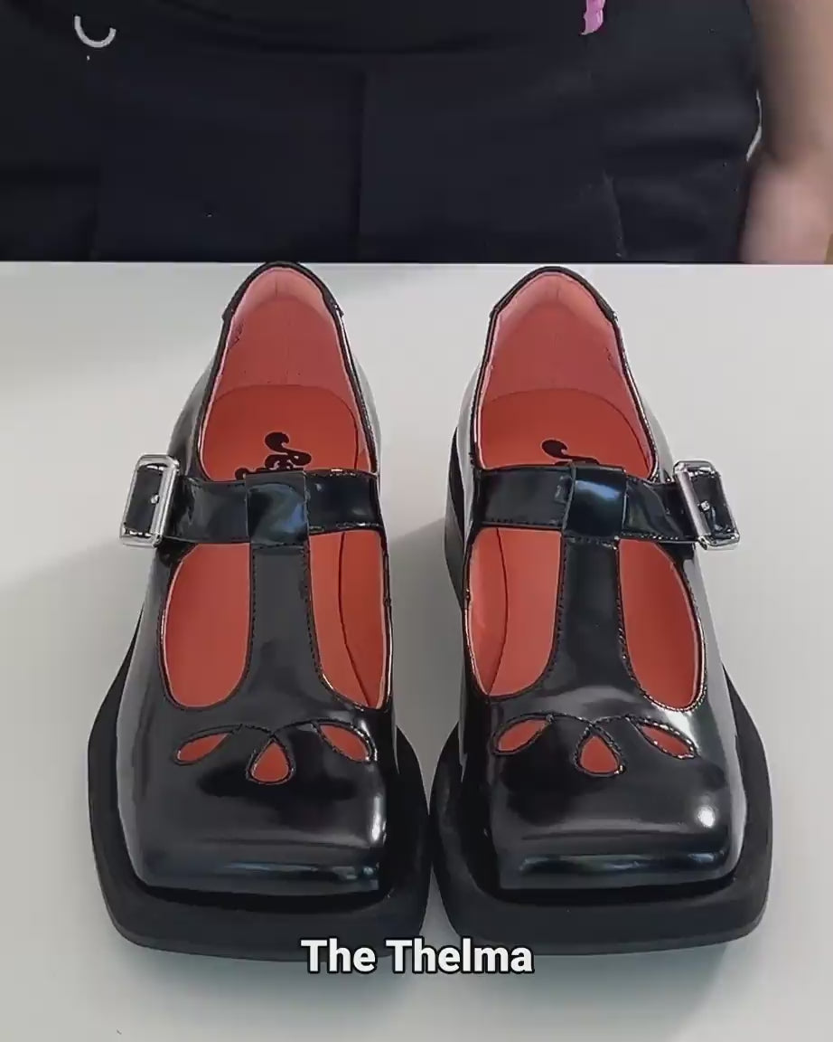 Load video: Thelma Square Toe Shoe | Black