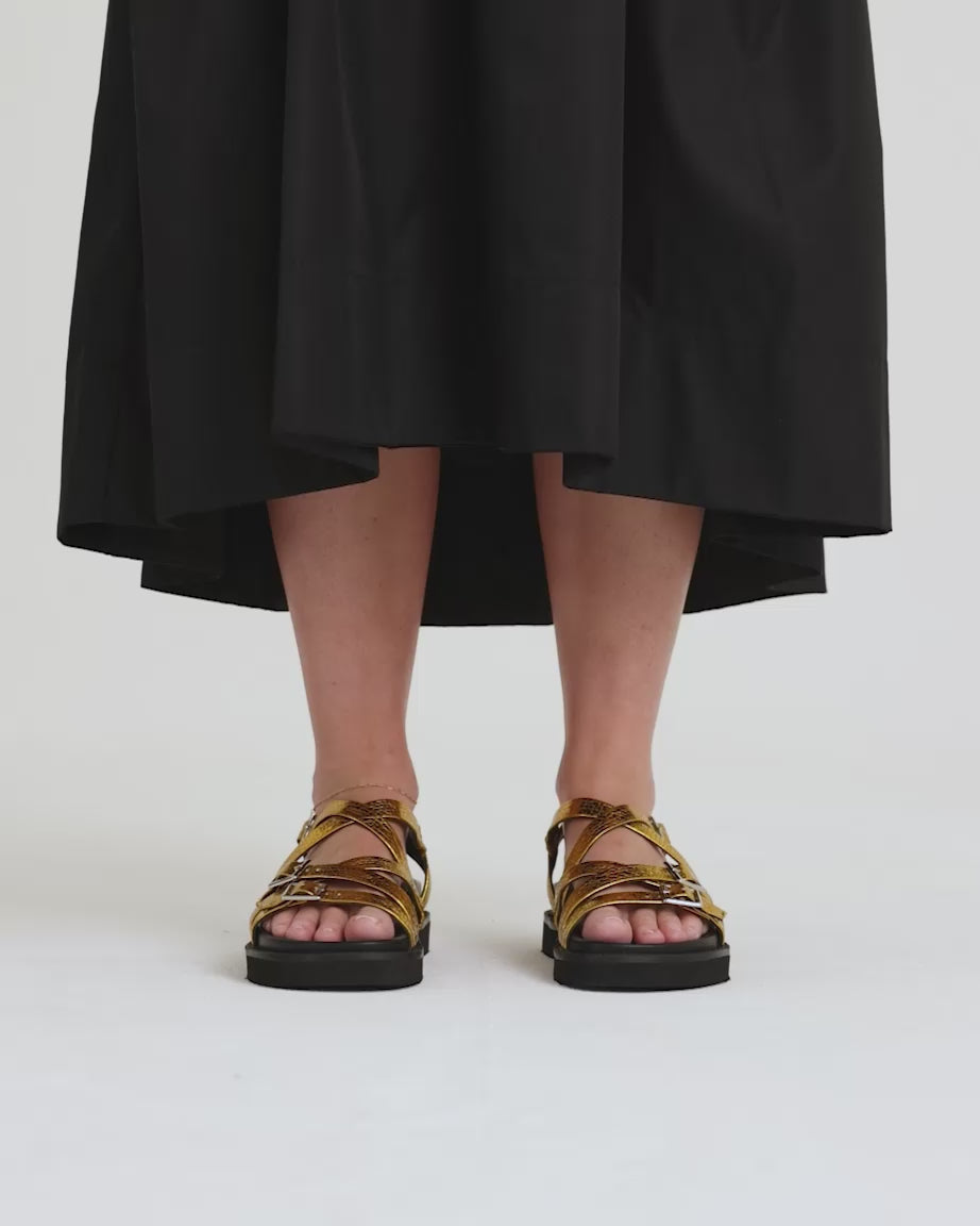 Load video: Sophia Strappy Sandal | Fourth Floor Gold