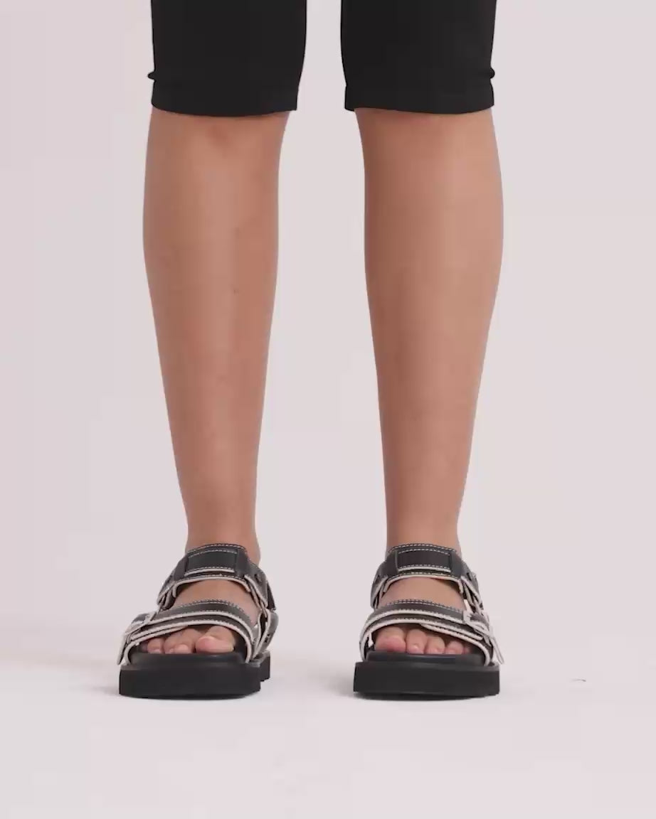 Load video: Rae Harness Leather Sandal | Black