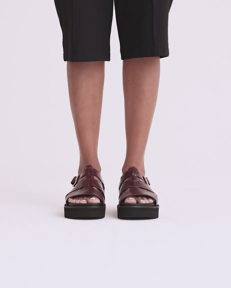 Load video: Volta T-Bar Sandal | Burnished Plum