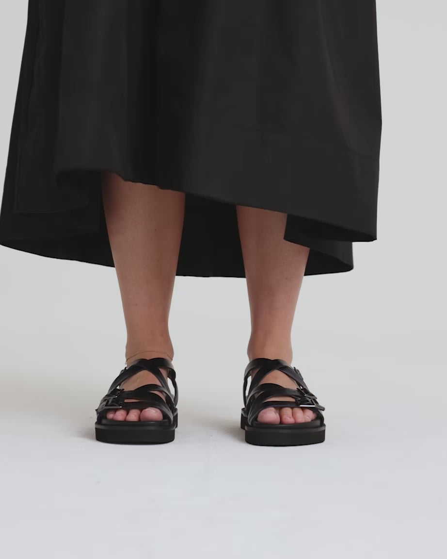 Load video: Sophia Strappy Sandal | Navy Metallic